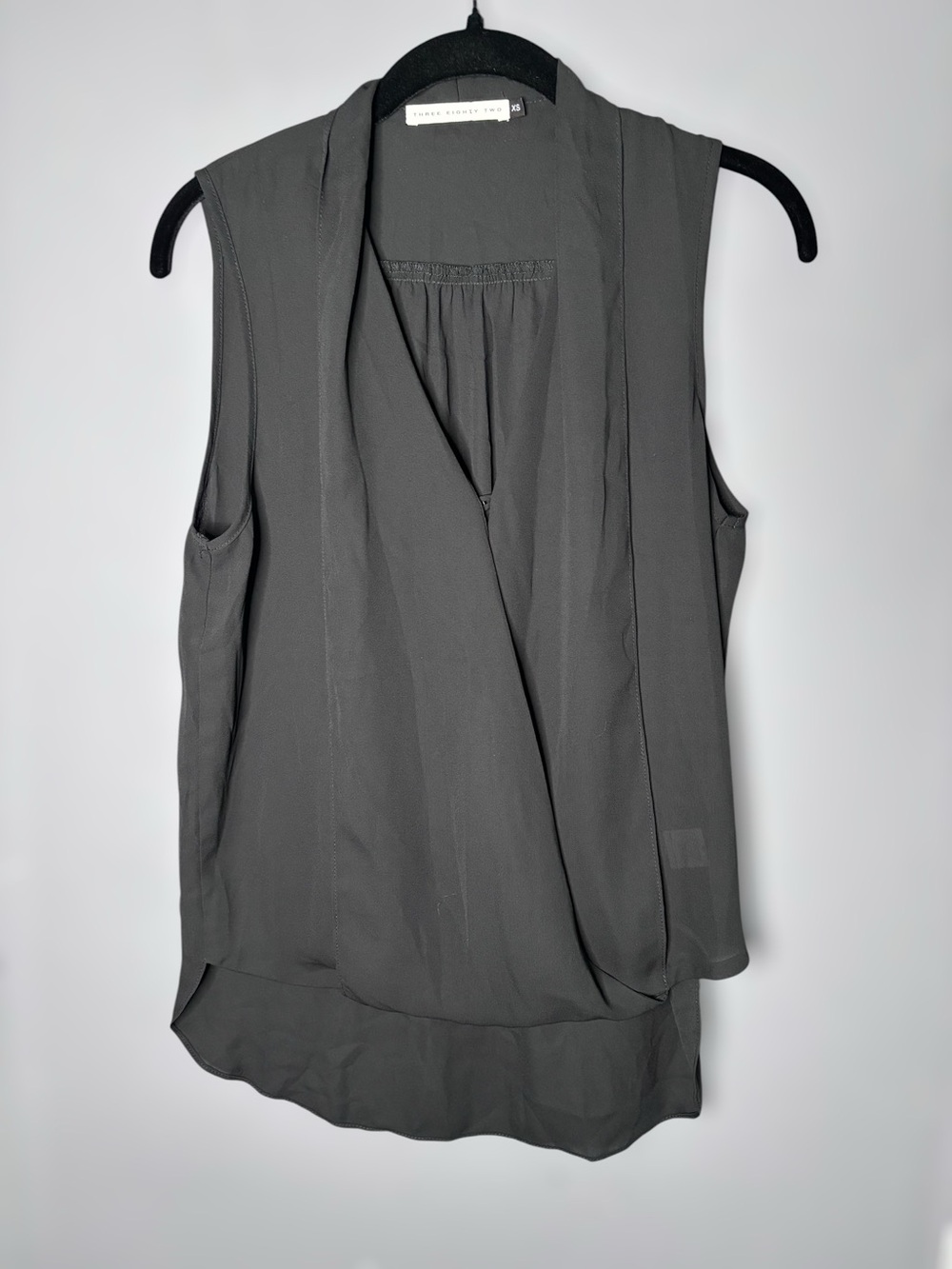 Three Eighty Two Black Sleeveless Wrap Blouse High Low Hem XS